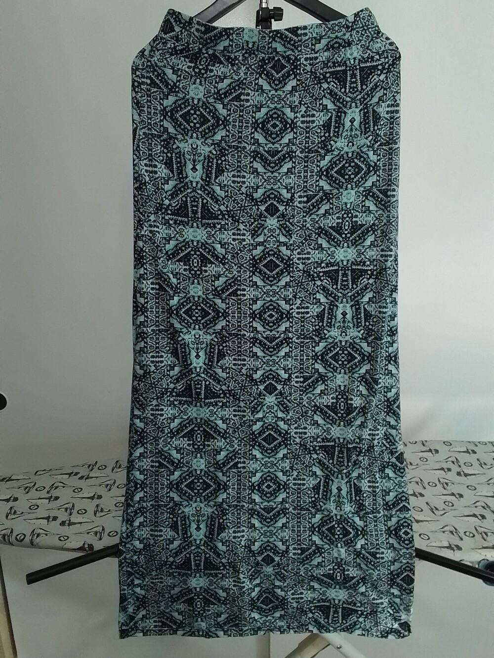 Blue and Black Aztec Print Maxi Skirt